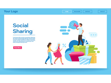 Social sharing landing page vector template preview picture