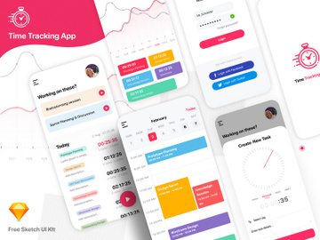 Time Tracking App - Free Sketch UI Kit preview picture