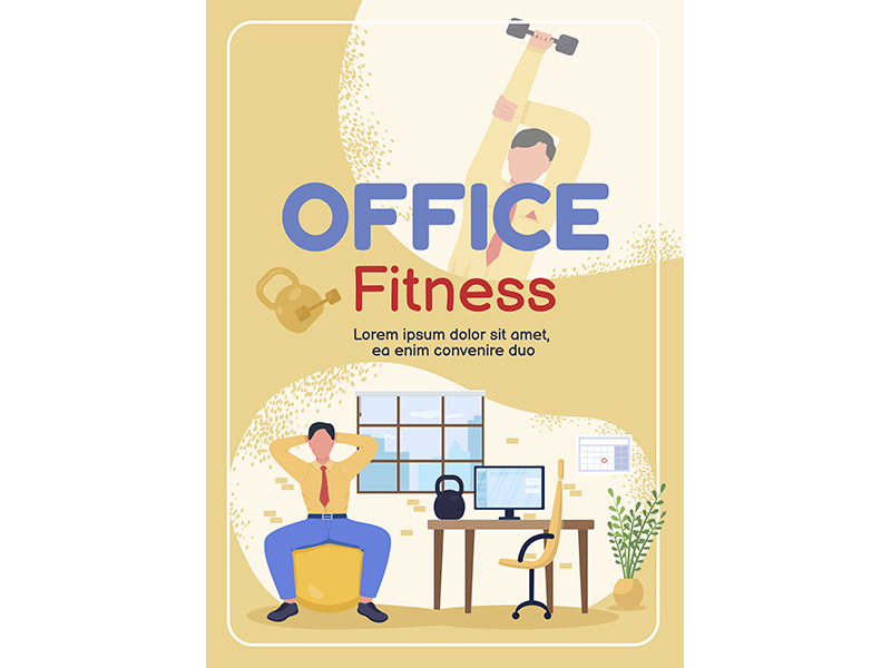 Office fitness poster flat vector template