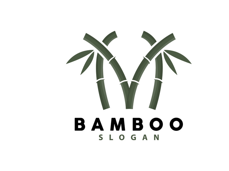 Bamboo Logo, Green Plants Vector, Simple Minimalist Design