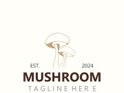 Mushroom botanical logo  modern and simple stamp style. nature or food template