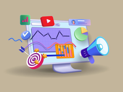 3D Seo Marketing UI Kit Illustration
