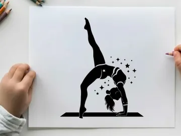 Silhouette of a girl doing yoga in a starry background preview picture