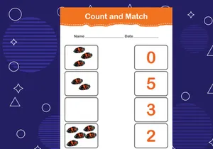 10 Pages Count and match with the correct number. Matching education game. Count how many items and choose the correct number