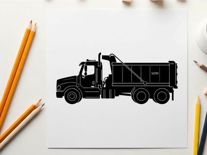 Silhouette of a large dump truck vehicle in profile view