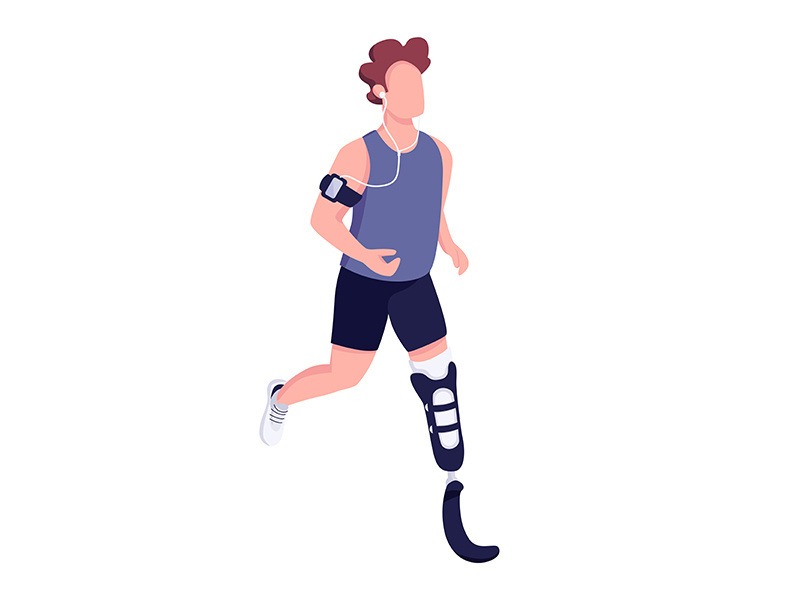 Runner with artificial leg flat color vector faceless character