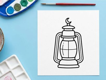 Ramadan lantern line icon. Islamic crescent moon lamp illustration for religious holidays.
