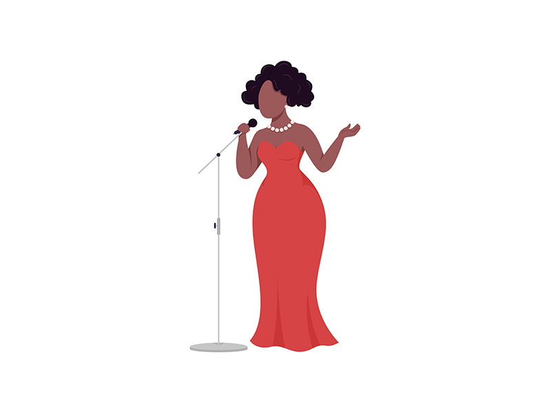 African woman singer flat color vector faceless character