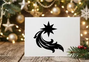 Christmas Star Icon with Swirl Tail Decorative Silhouette Graphic Design Element
