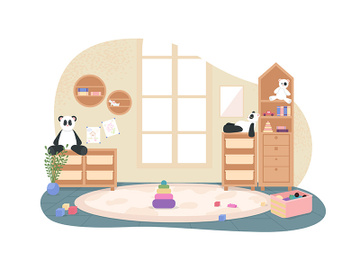 Kindergarten playroom with no people 2D vector web banner, poster preview picture