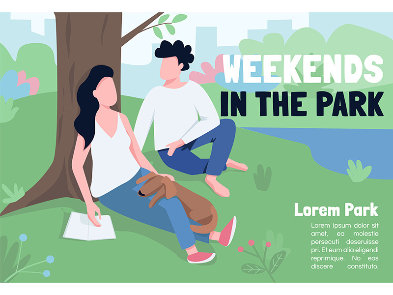 Weekends in park banner flat vector template