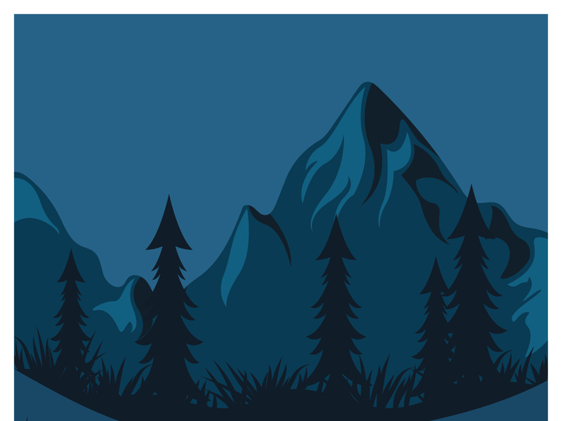 Beautiful landscape of mountains pine trees and moon design vector