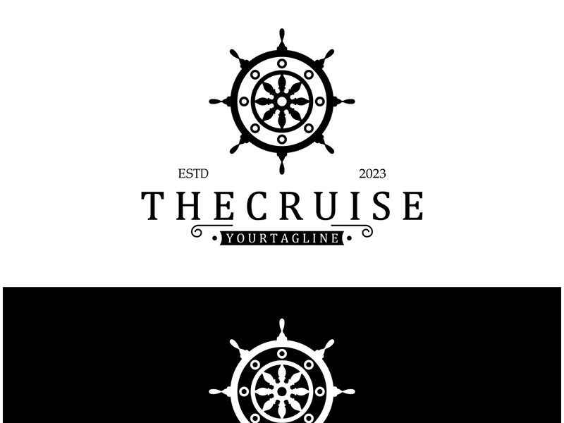 The cruise logo,ship steering logo, boat, yacht, rope, maritime, anchor. Logo for business, sailor, sailing, tourism