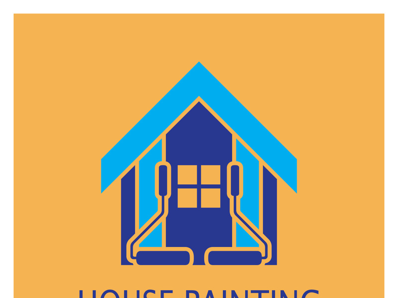 logo icon illustration house paint with a blend of brushes and rollers for house wall paint design, minimalist house, painting, interior, building, property business, wallpaper, vector concept