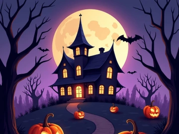 Whimsical Halloween-themed image of a Haunted House. preview picture