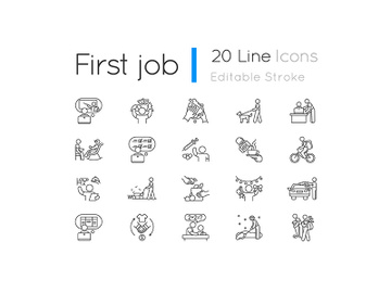 Teenager work experience linear icons set preview picture