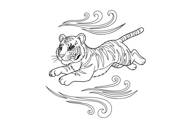 Tiger running in wind vector illustration flat design
