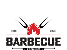Simple Barbecue Vintage hot grill, with crossed flames and spatula. Logo for restaurant, badge, cafe and bar.vector