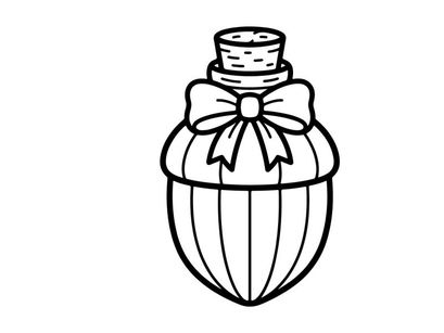 Acorn shaped potion bottle icon. Cute autumn forest magic flask with a decorative bow.