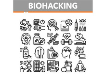 Biohacking Collection Elements Icons Set Vector