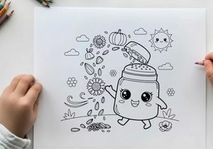 Cute salt shaker character with autumn harvest vegetables vector illustration