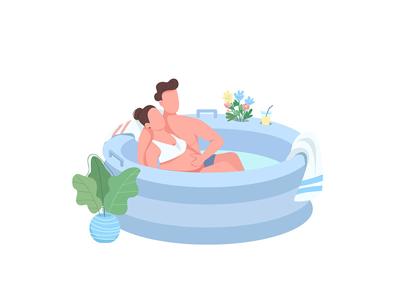 Young expectant parents flat color vector faceless character