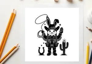 Western bunny silhouette with cowboy hat and cactus