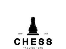 Chess strategy game logo with horse, king, pawn, minister and rook. Logo for chess tournament, chess team, chess championship, chess game application.