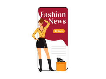 Fashion news cartoon smartphone vector app screen preview picture