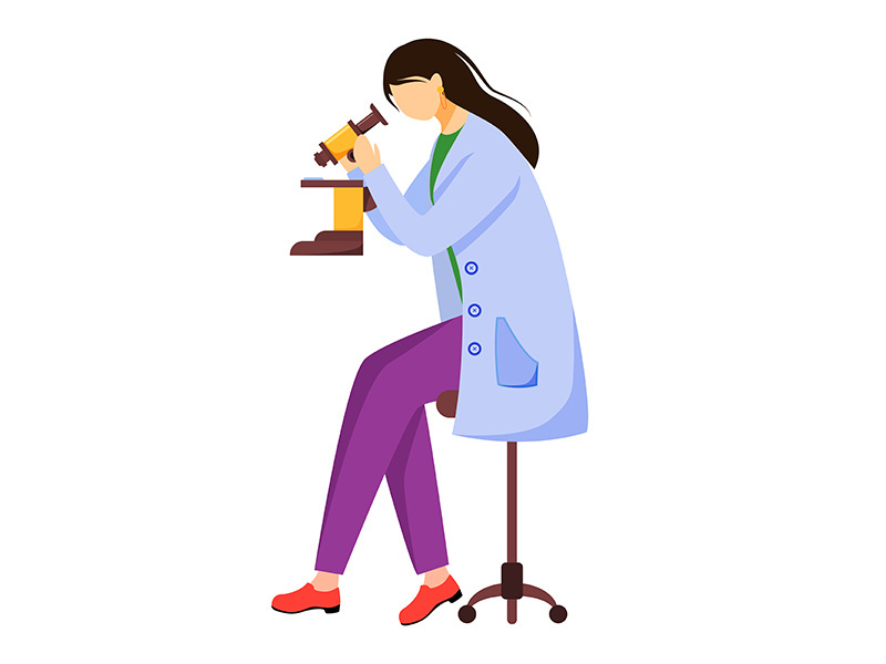 Scientist in lab coat with protection glasses flat vector illustration