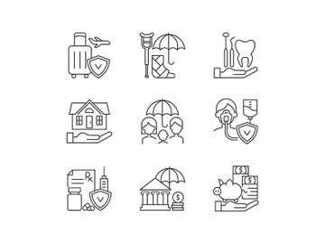 Insurance and protection linear icons set preview picture