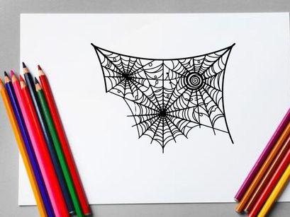 Komplexes Spinnennetz mit Tautropfen und Spiralmuster für Halloween-Deko