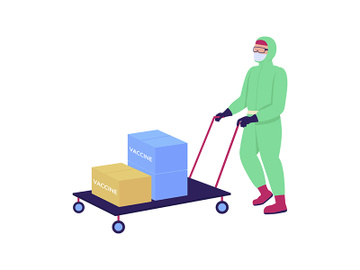 Healthcare worker transporting vaccines semi flat color vector character preview picture