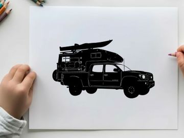 Silhouette of a 4x4 suv with roof rack and kayak preview picture