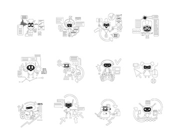 Good and bad bots thin line concept vector illustrations set preview picture