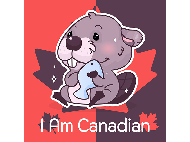 Cute beaver Canada symbol kawaii character social media post mockup