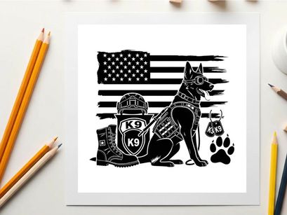 American k9 police dog silhouette with patriotic background