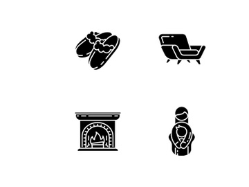 Cozyness mood black glyph icons set on white space preview picture