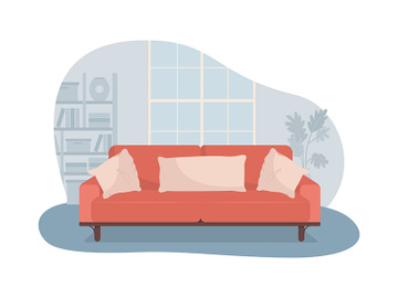 Living room with red sofa 2D vector isolated illustration preview picture