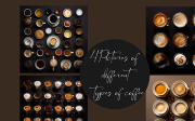 Assortment of coffee cups with coffee beans