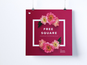 Free 1:1 square hanging poster mockup preview picture