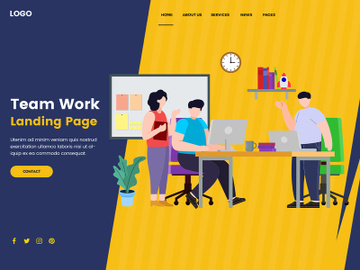 Team work landing page concept tamplate preview picture