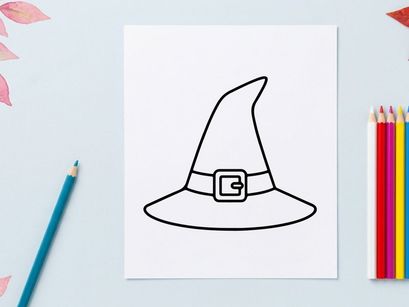 Witch hat line icon. Halloween costume accessory symbol for graphic design.