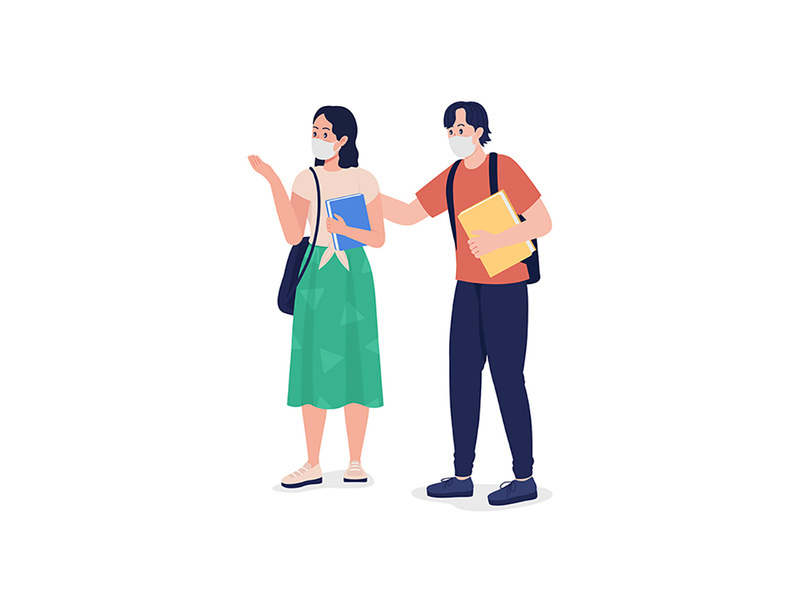 Pair of students in masks color vector character