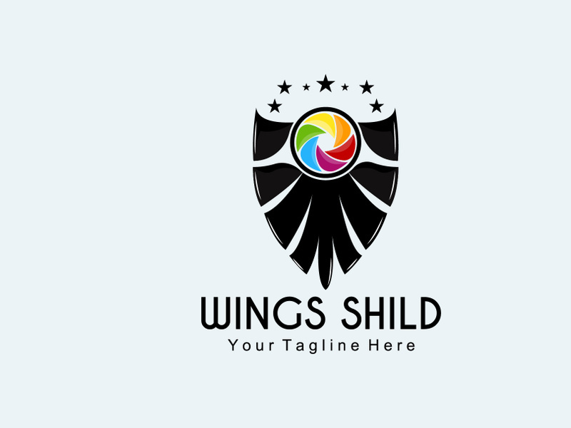 Wings Logo Design, Shield Wings Vector, Bird Feather Illustration