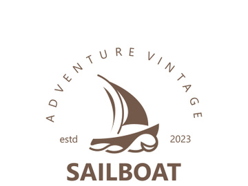 Sailboat vintage logo minimalist with wave, travel yacth or sailing boat vector design template preview picture