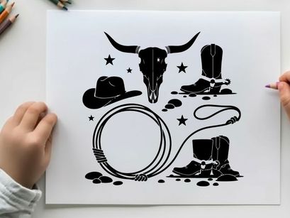 Western cowboy silhouette graphic with rodeo elements