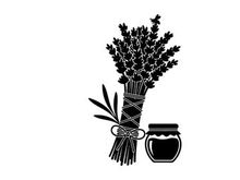 Silhouette of lavender bouquet and honey jar