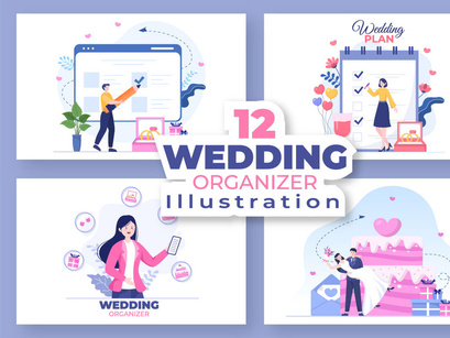 12 Wedding Organizer Cartoon Illustration