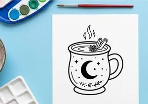 Steaming hot coffee in a Halloween-themed mug with rising vapor. Spooky seasonal beverage illustration for autumn promotions and festive branding.